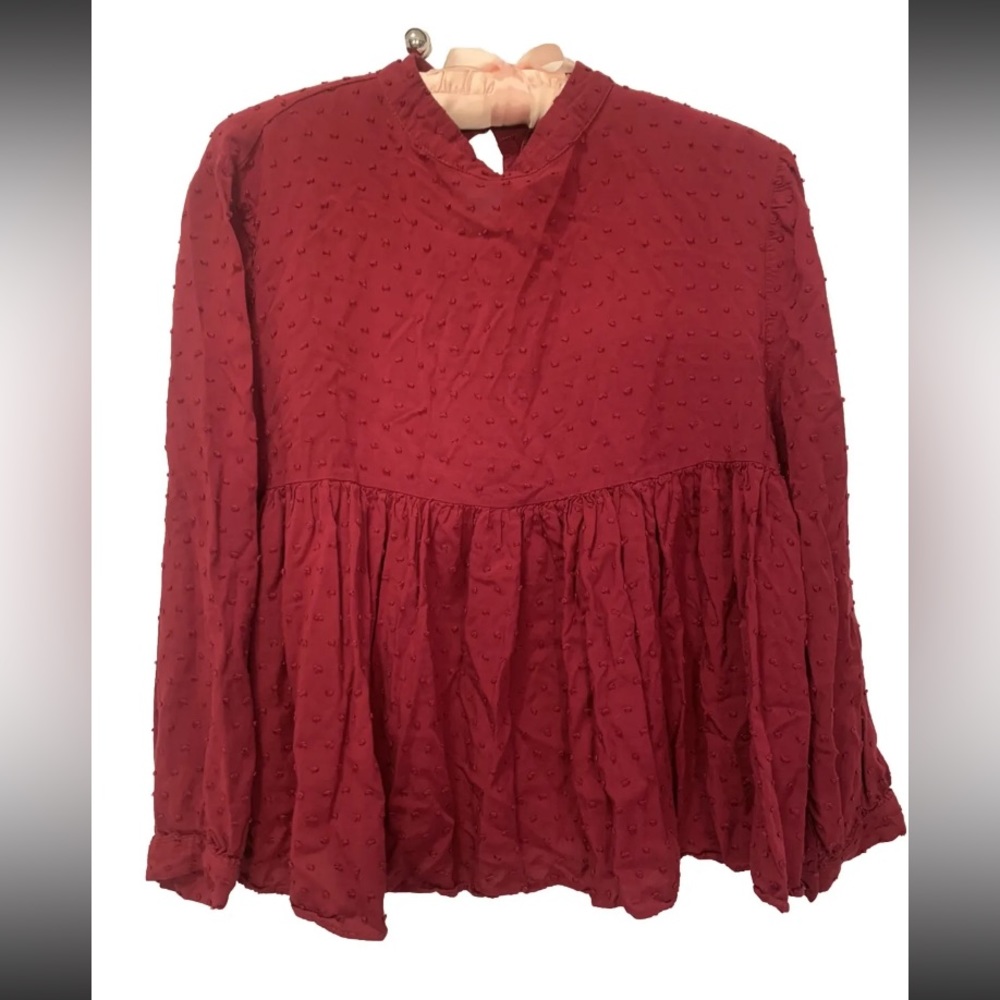 Altar’d State XS Red Maroon Babydoll Long Sleeve Blouse Top Shirt‎